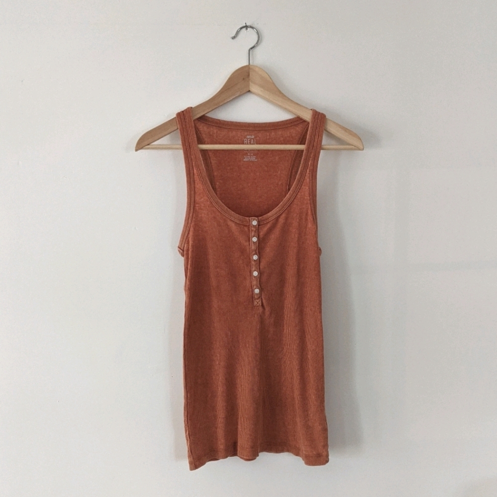 Aerie Real Soft Racerback Ribbed Henley Tank Med